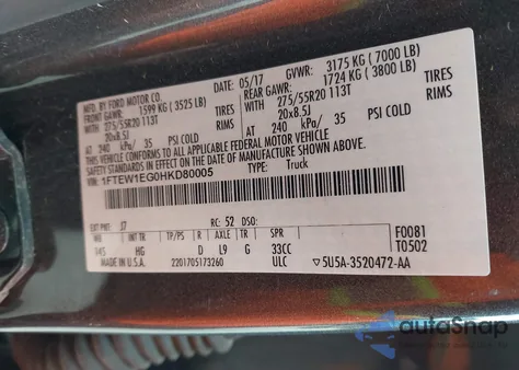 2017 Ford F-150 Lariat z USA, uszkodzony, nr VIN 1FTEW1EG0HKD80005